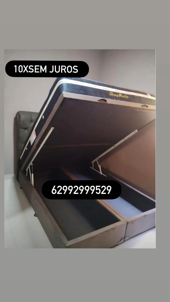 Cama baú Queen Mais colchão de molas ensacadas 