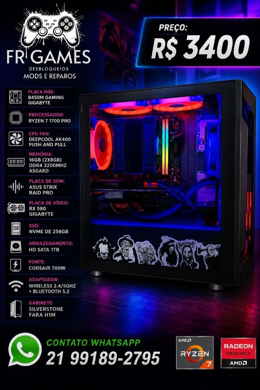 Computador Ryzen 7 1700 RX590 8gb