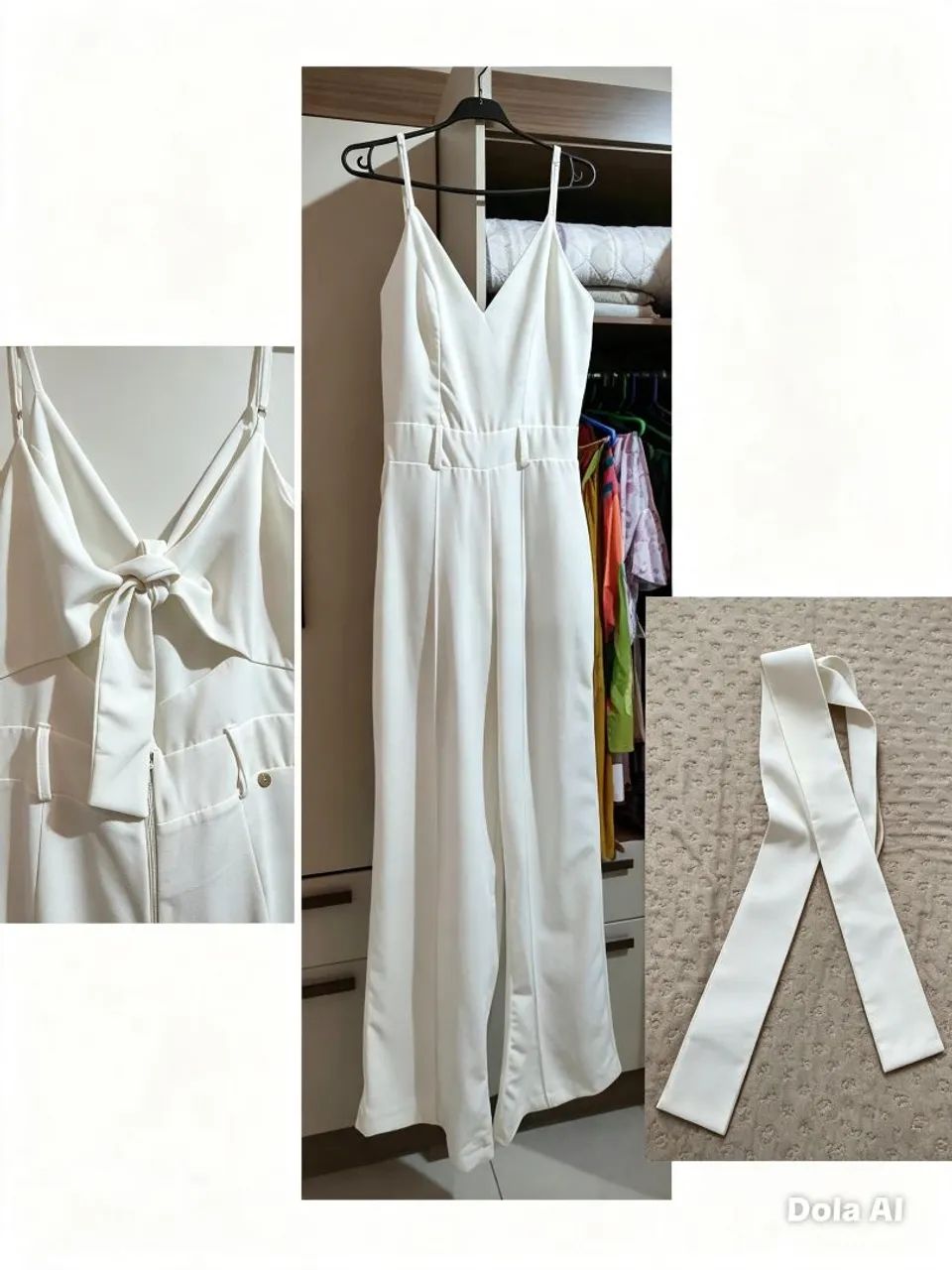 Macacão Longo Marca pynky | off-white com laço |  NOVO Sem uso