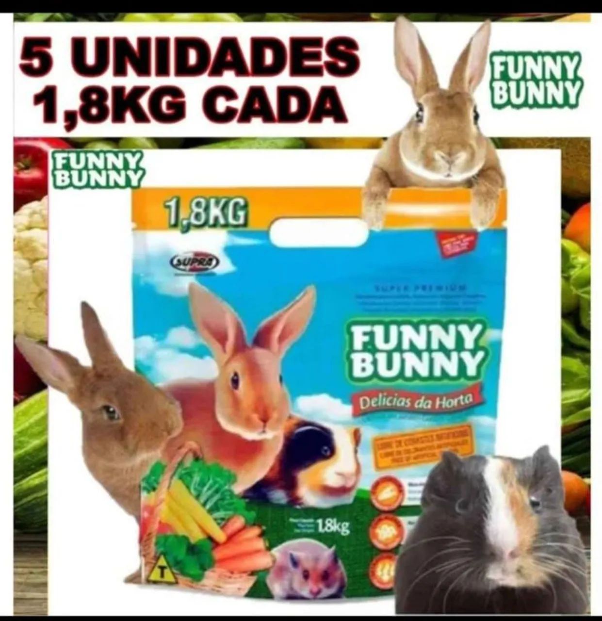Kit com 5 ração funny bunny (1,8kg cada)