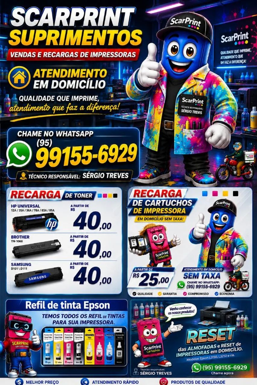 Suprimentos vendas e recargas de impressoras 