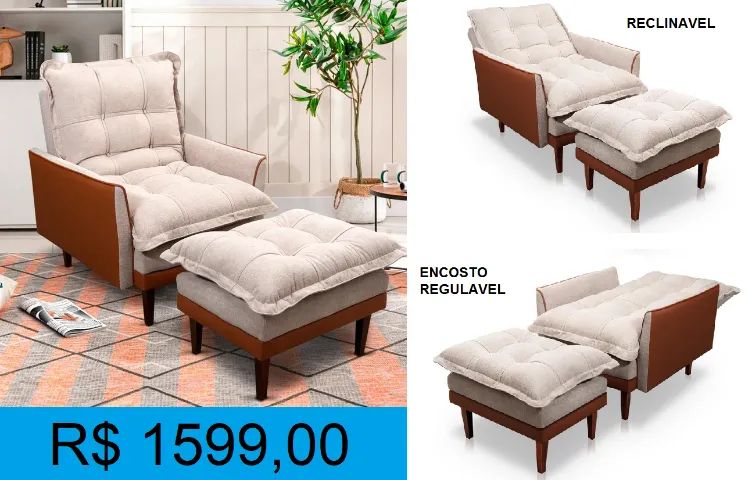 POLTRONA - RECLINAVEL - DISPONIVEL EM 2 CORES = PRONTA ENTREGA - Foto 2