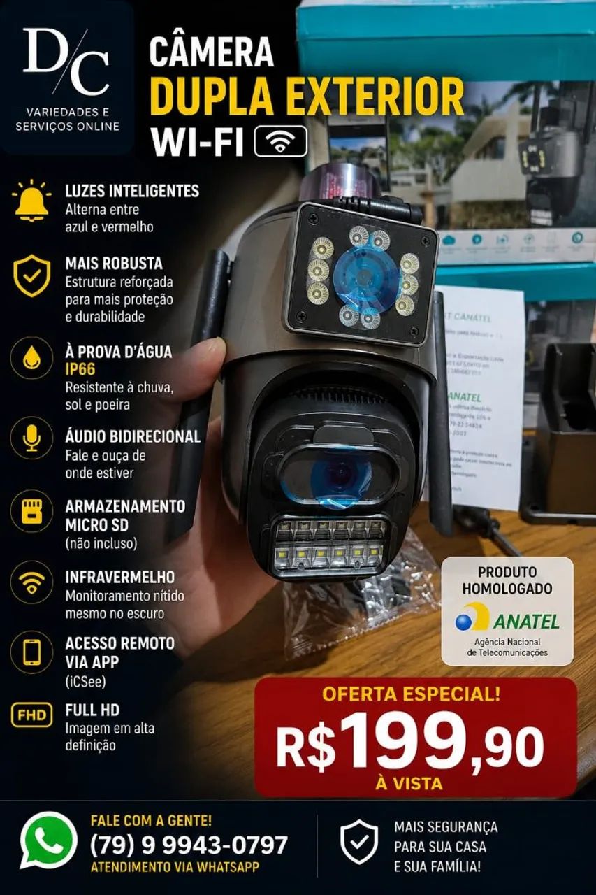 Câmera Dupla Externa Wi-Fi Full HD