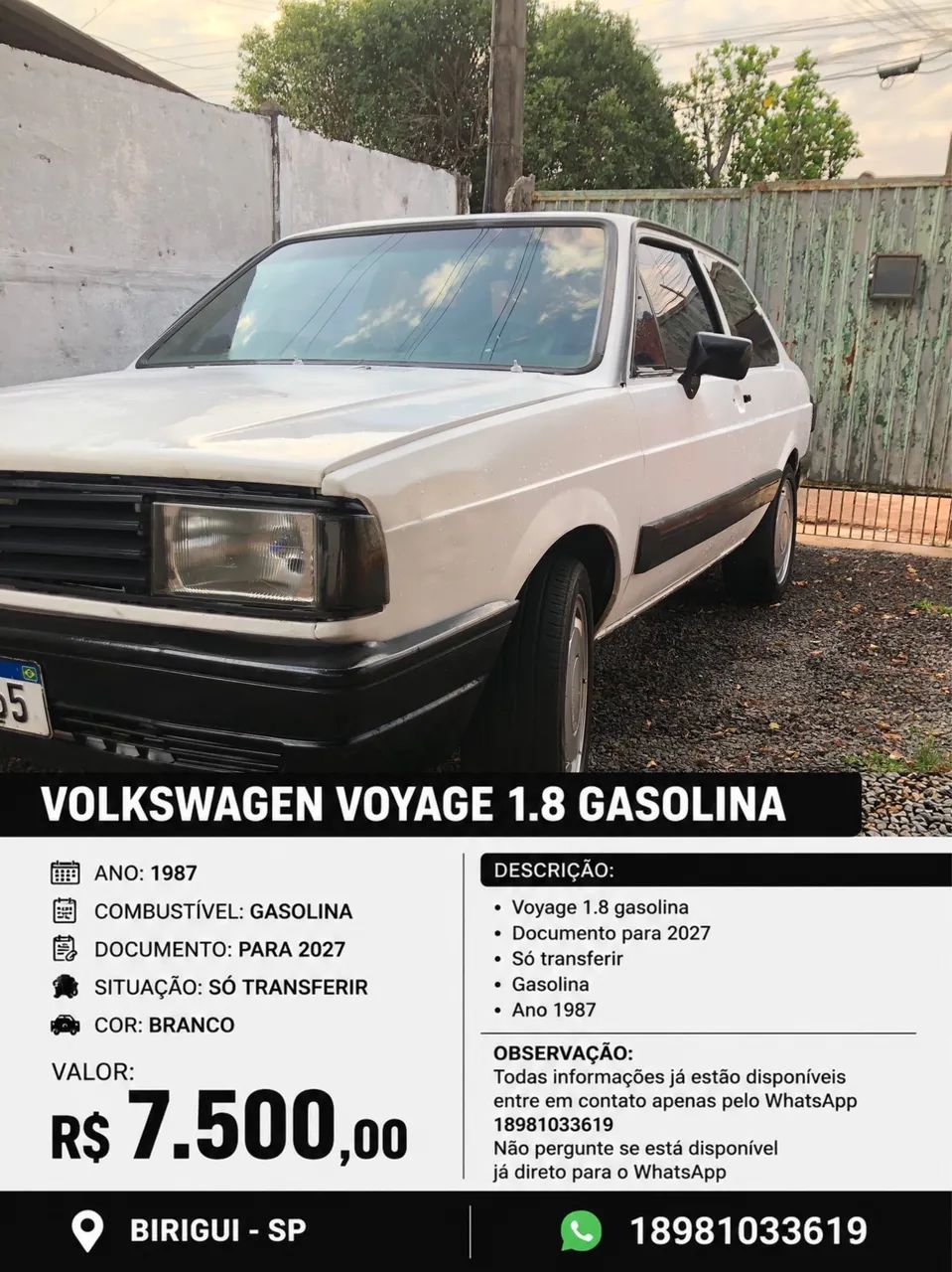 Volkswagen Voyage GL/ Special 1.6/ 1.8 (álcool) 1987