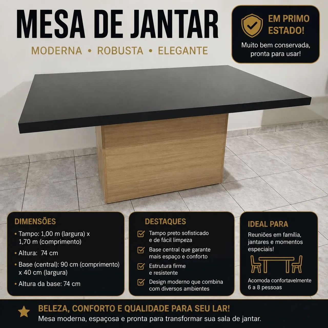 Mesa de Jantar Moderna 1,70 x 1,00 m | Excelente Estado