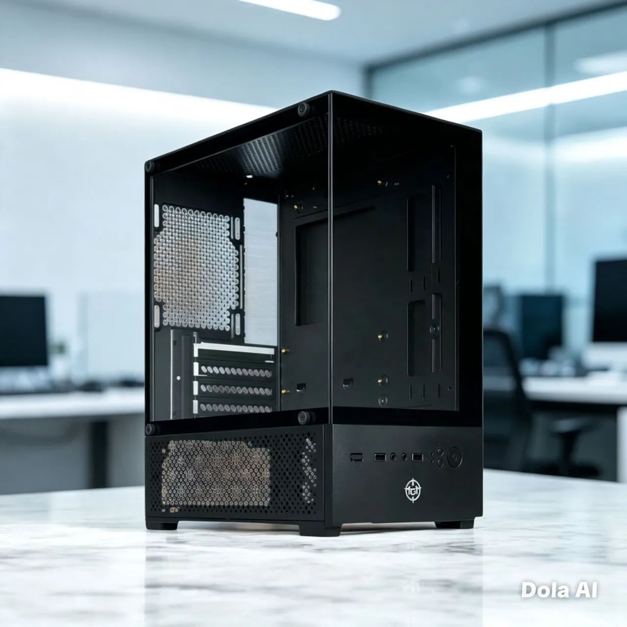 Gabinete com frente e lateral de vidro 