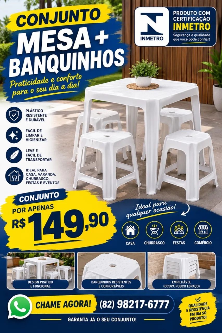 Conjuto mesa com 4 banquinhos 