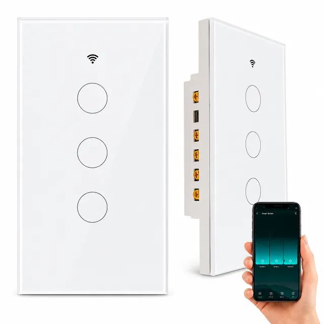 Interruptor Inteligente Wi-Fi Touch 3 Teclas Compatível com Alexa e Google Home