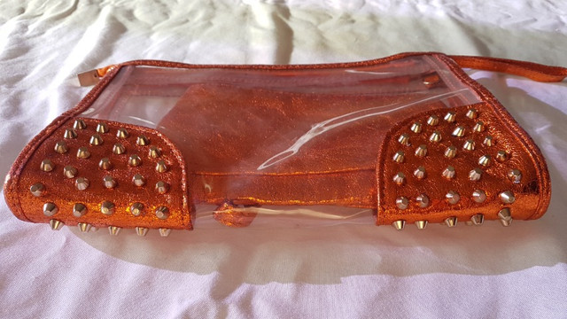 Bolsas - Conjunto de bolsas em plástico transparente / laranja - Foto 3