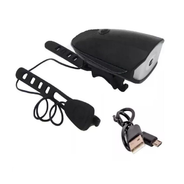 Farol lanterna recarregável com buzina 250 lumens para bike - Foto 3