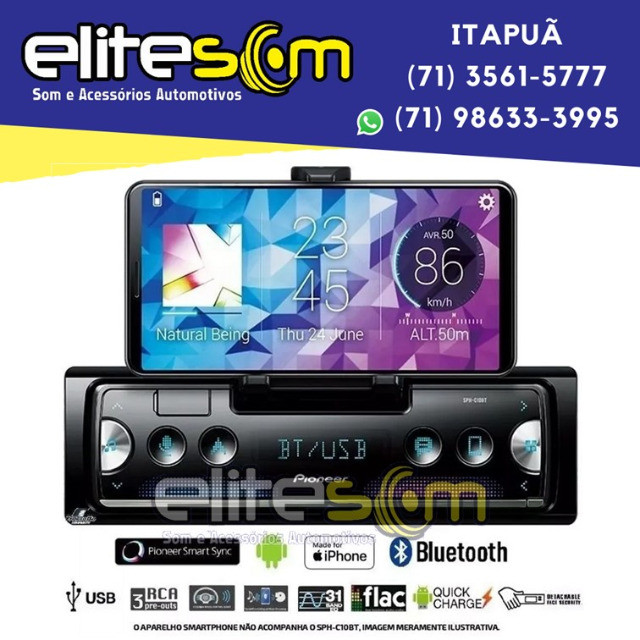 Aparelho Pioneer Sph-c10bt Smartphone Bluetooth Smart Sync instalado na Elite Som - Foto 4