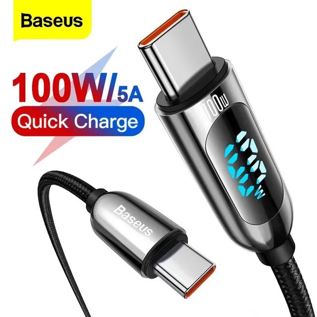 Cabo USB turbo Baseus tipo C para C 100w 5A display 2M
