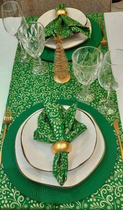 Jogo Americano Natalino - Verde e Dourado