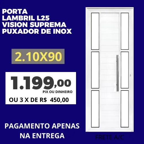Porta Lambril Suprema L25 com 6 vidros e puxador de inox - 210x90 - frete a/c