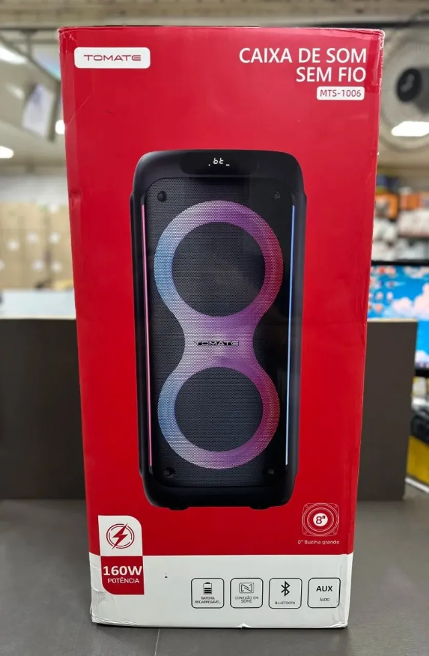 Caixa de Som Bluetooth Tomate MTS-1006: 160W de Potência, Luzes LED Rítmicas, Woofer 8"