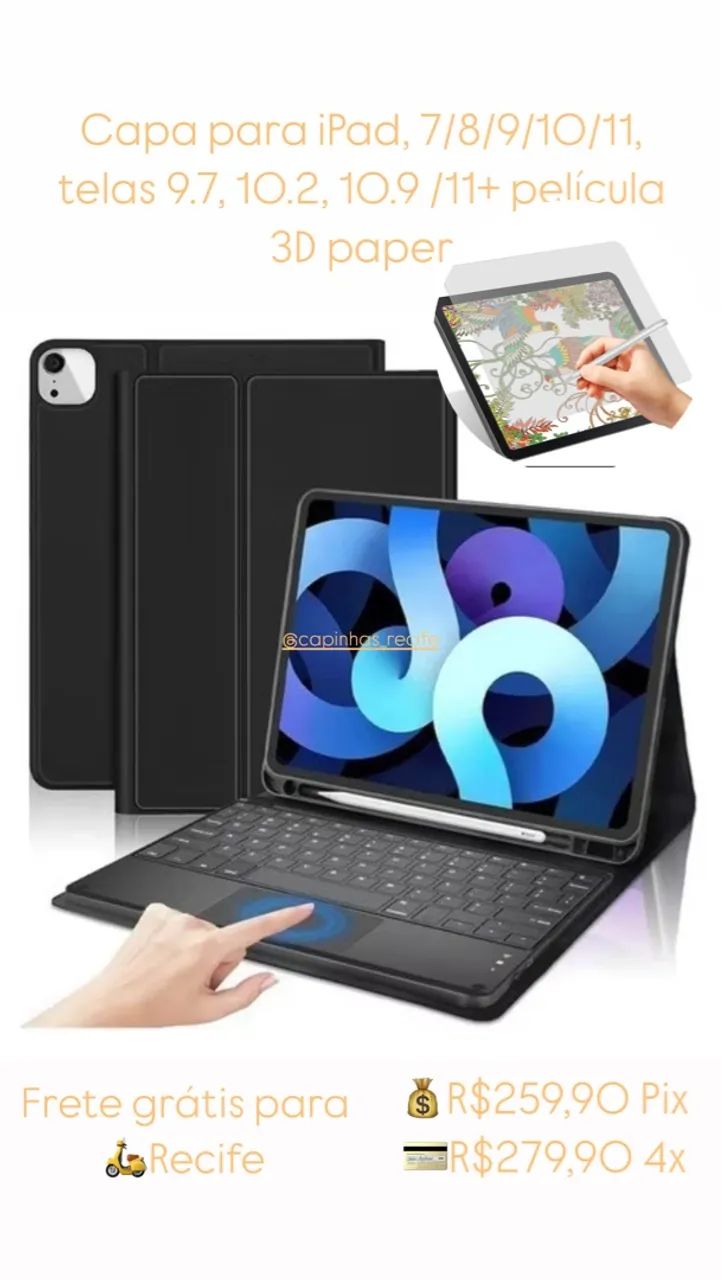 Capa ipad 9/10/11 air 4/5/6 com teclado e película 3D  - Foto 2