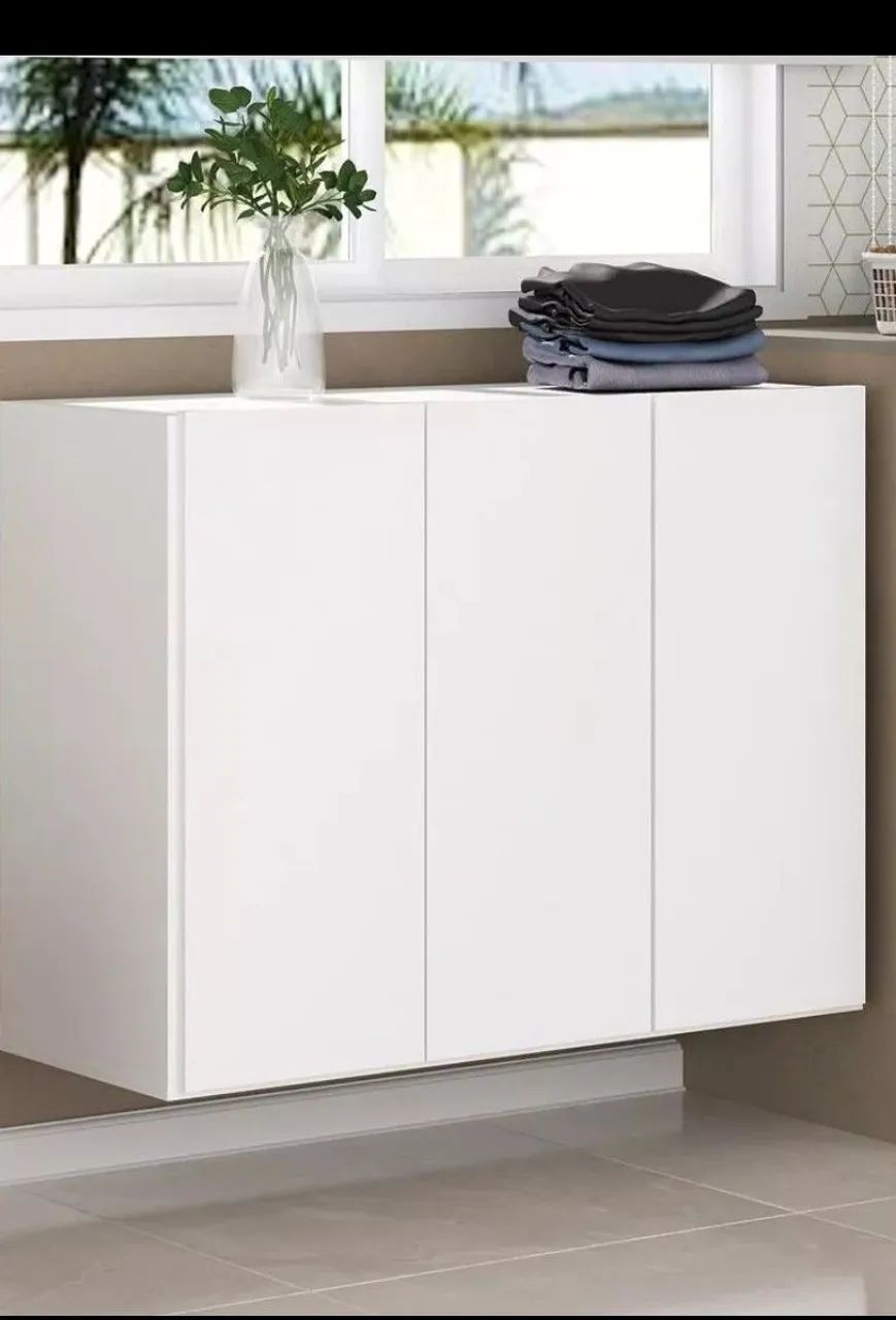 Armário de lavanderia de parede branco 3portas 