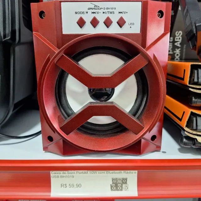 Caixa de Som Portátil 10W com Bluetooth e Rádio Fm