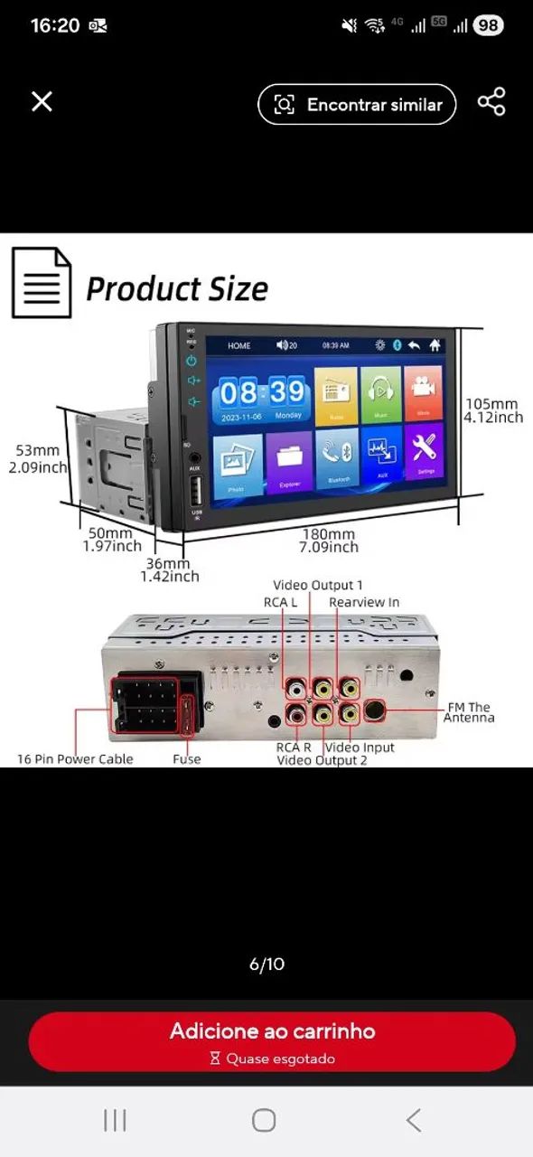 MP5 Player de 7" Mirron Link, Bluetooth. 1 Din. - Foto 2