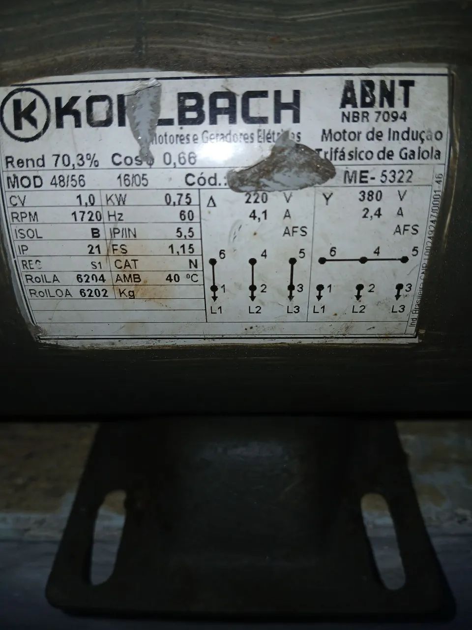 Motor elétrico Kolbach de 1 cv trifasico