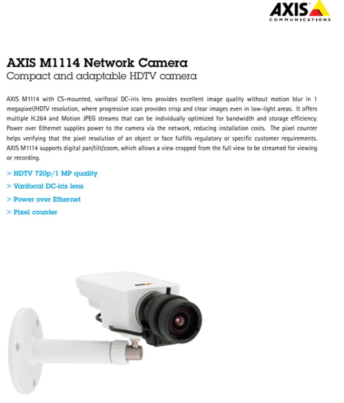 Câmera IP- AXIS Box - M1114-1MP resolução
