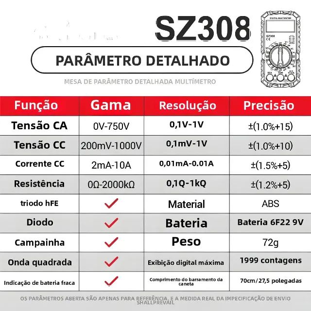 Multímetro Digital ANENG SZ308 - 1999 Contagens, AC/DC, 10A - Foto 3