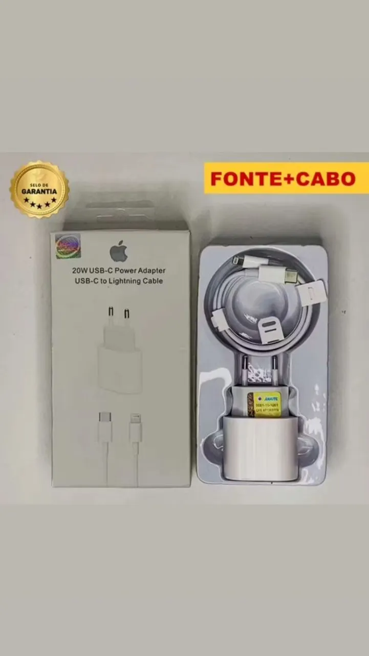 Carregador 20W USB-C Apple + Cabo Lightning
