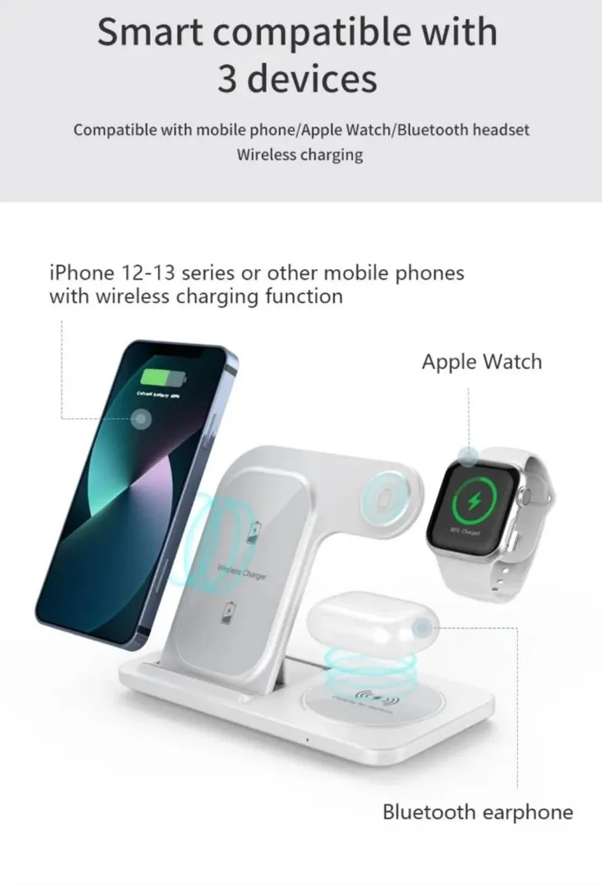 Carregador Wireless 3 em 1 Indução Novo