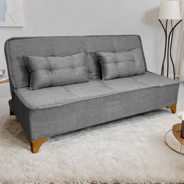Sofá Cama Zayn 1,86 m Veludo Cinza Pronta Entrega.