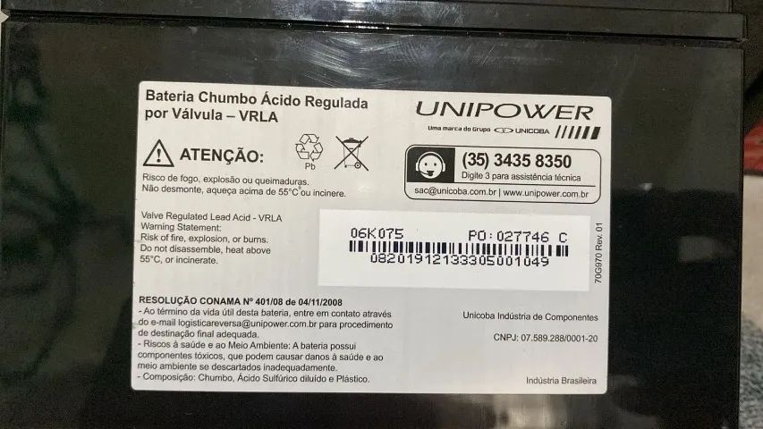 Bateria Unipower 12V 7A Selada Para Nobreak  - Foto 3