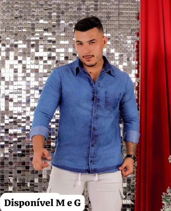 Camisa Jeans Manga Longa Masculina  - Foto 3