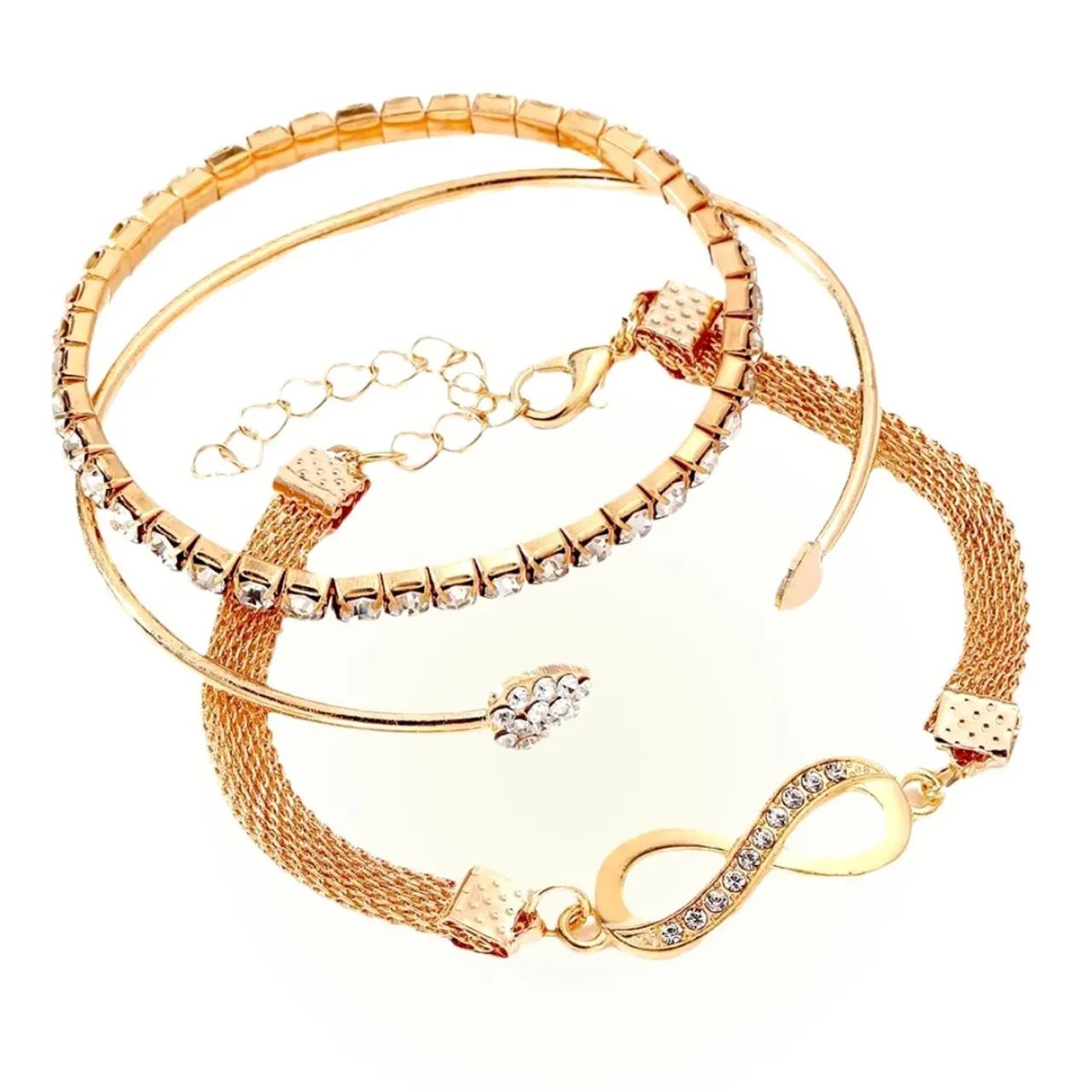 Bracelete 3 Em 1 Símbolo Do Infinito, Coração E Pedraria - Foto 5