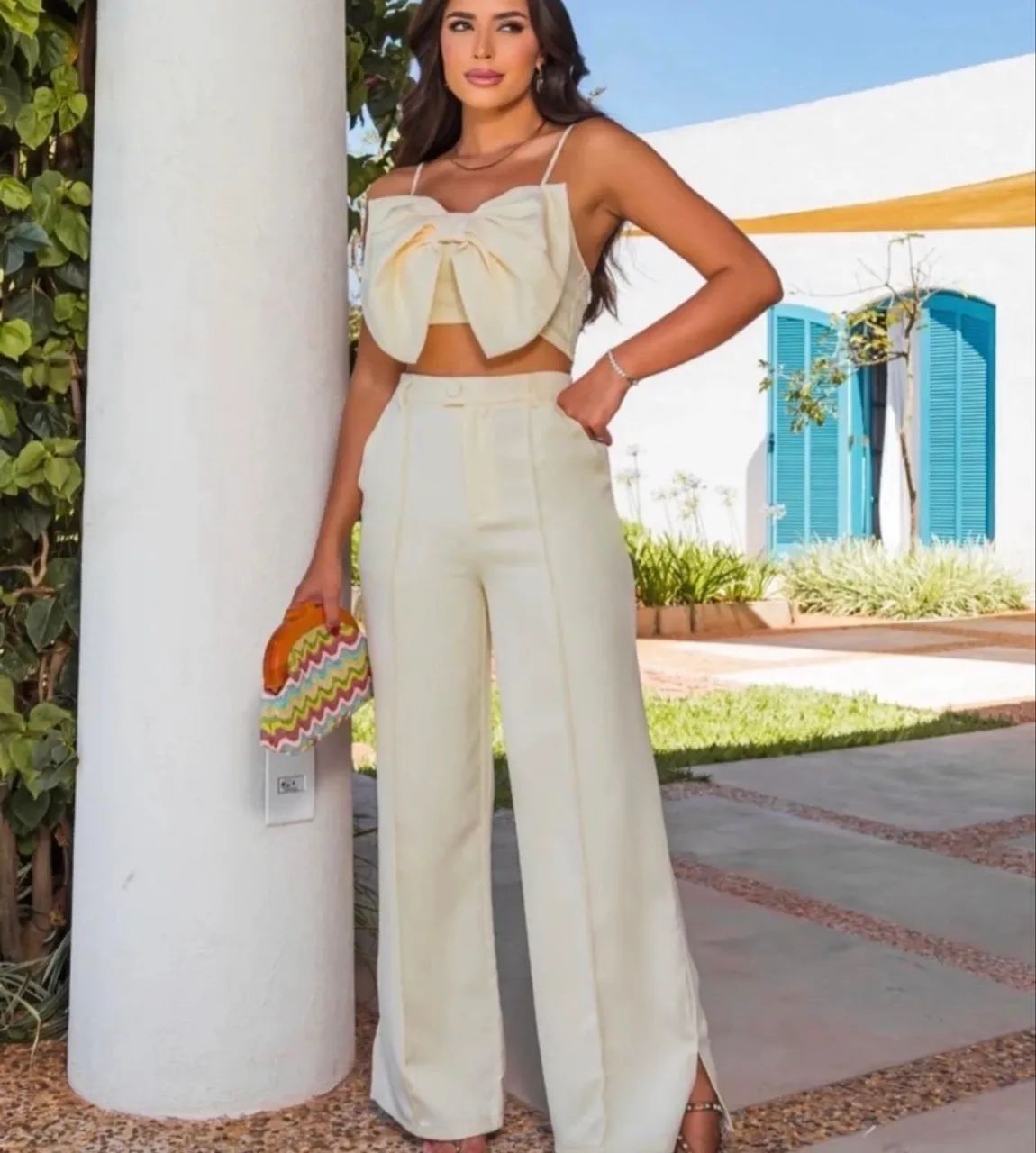Conjunto de Alfaitaria Top de Laço e Calça com Bolso