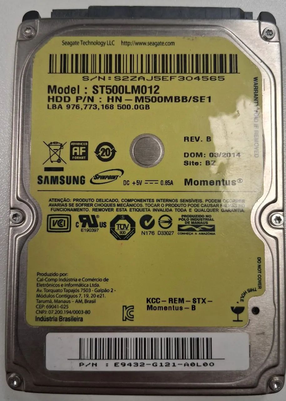 HD Notebook Samsung 500GB Sata ST500LM012 