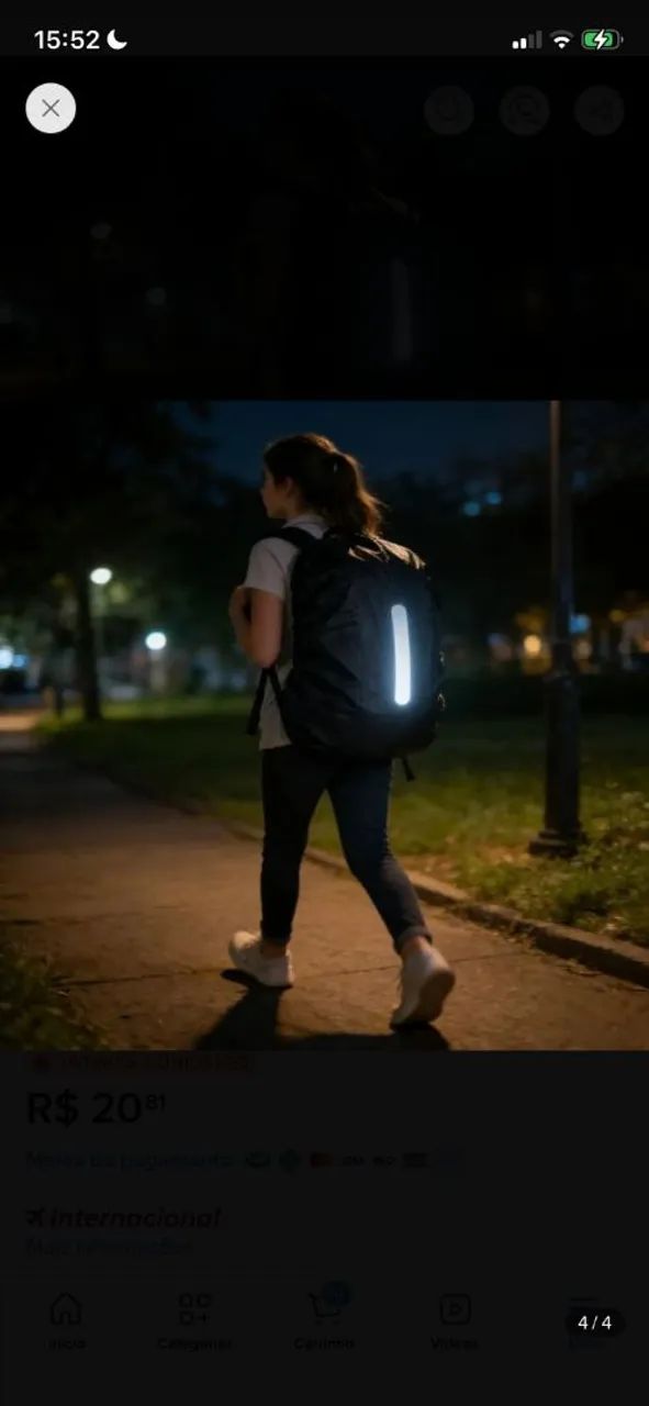 Capa de chuva para mochilas com Fitas refletores Preto M