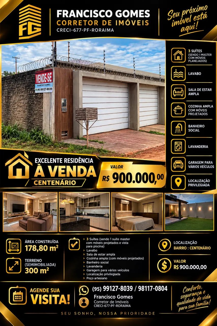 EXCELENTE RESIDÊNCIA À VENDA-CENTENÁRIO