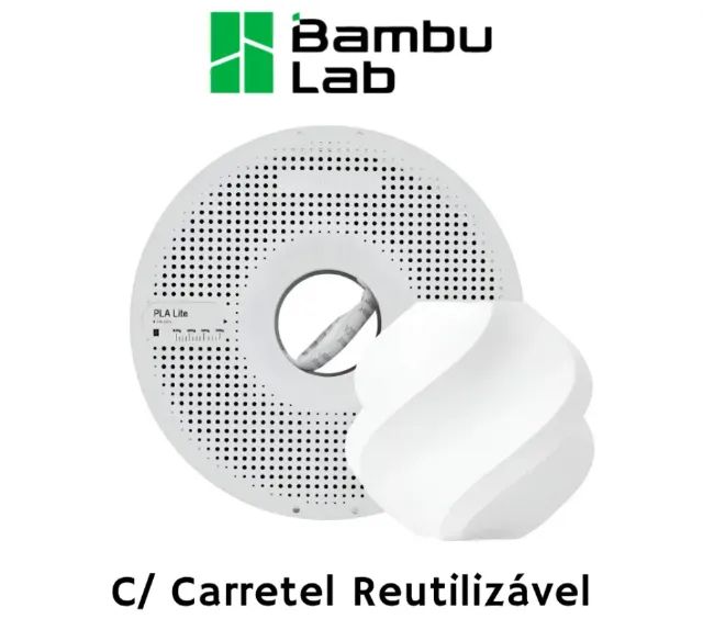 Filamento 3D Bambu Lab PLA Lite - 1kg Branco com Carretel Reutilizável