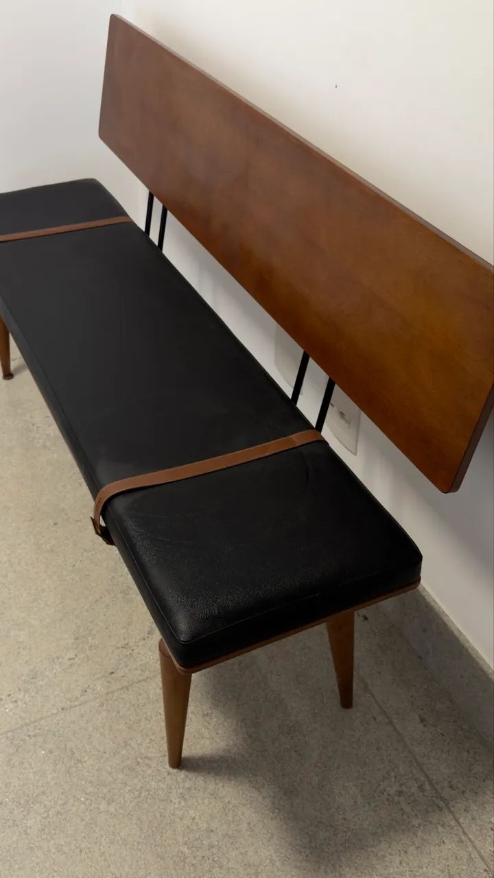 Banco com Encosto Kopec 151 cm - Natural com PU Preto - Foto 2