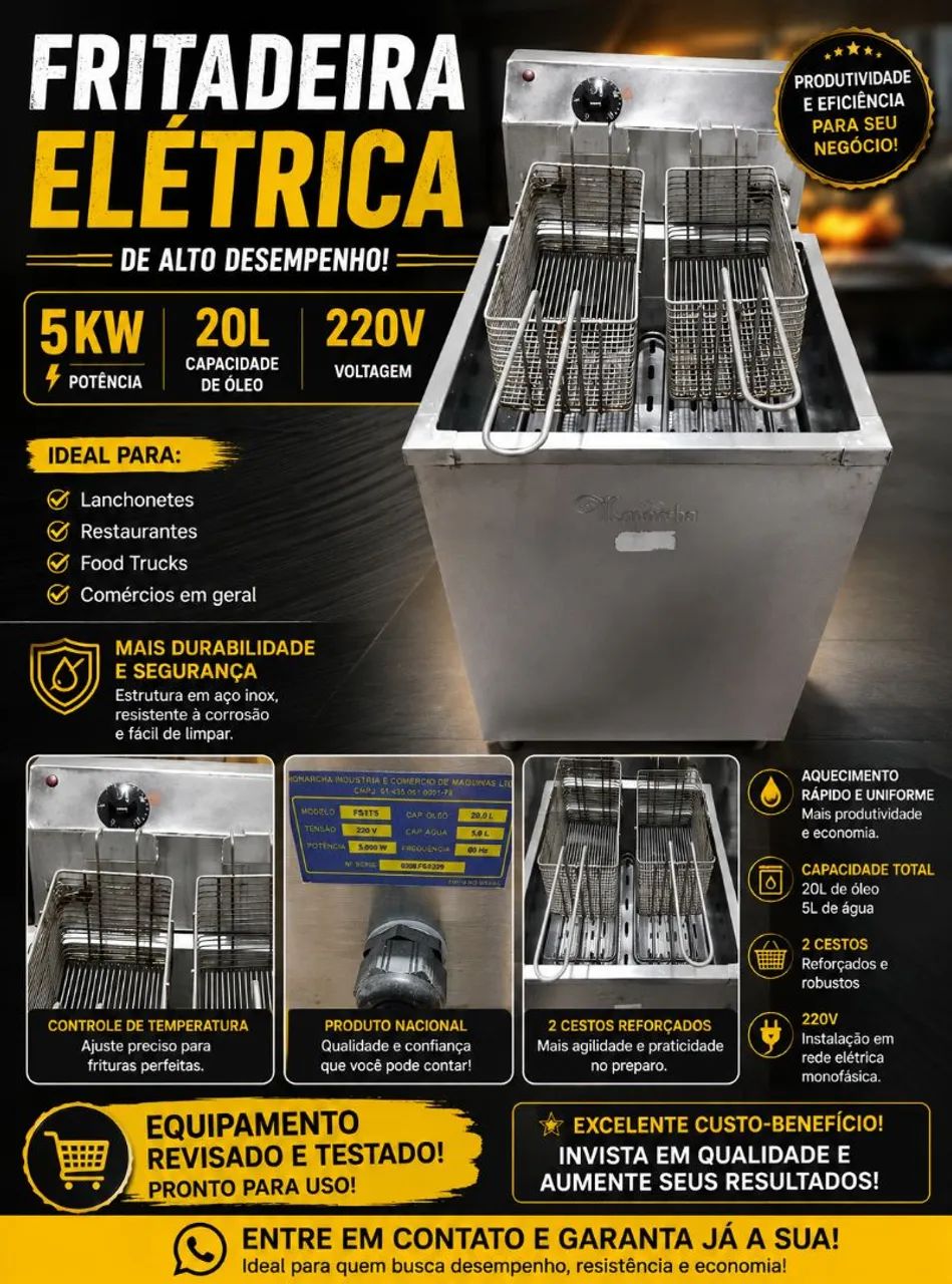 Fritadeira elétrica 20lt óleo 5000w 220v