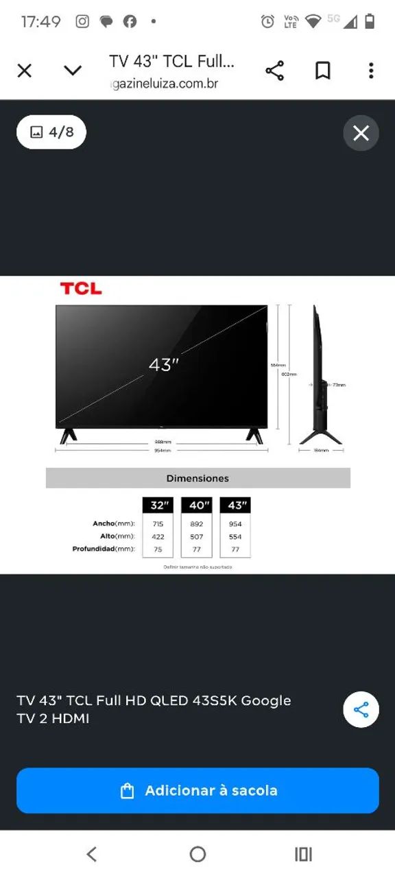 TV TCL 43 polegadas nova 