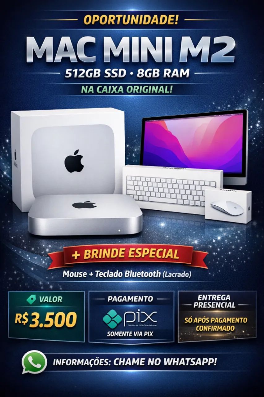 Macデスクトップ M2 Mac mini 512GB/16GB Mac Mini M2 A2686 16GB RAM, 512GB SSD, 10-Core GPU, Cinza Espacial