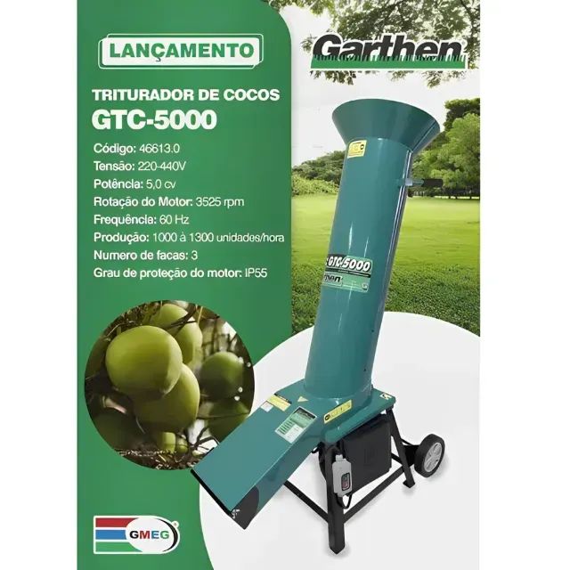 Triturador Elétrico Industrial Garthen De Coco e Resíduos Orgânicos Mono Gtc-5000 5,0cv 22 - Foto 2