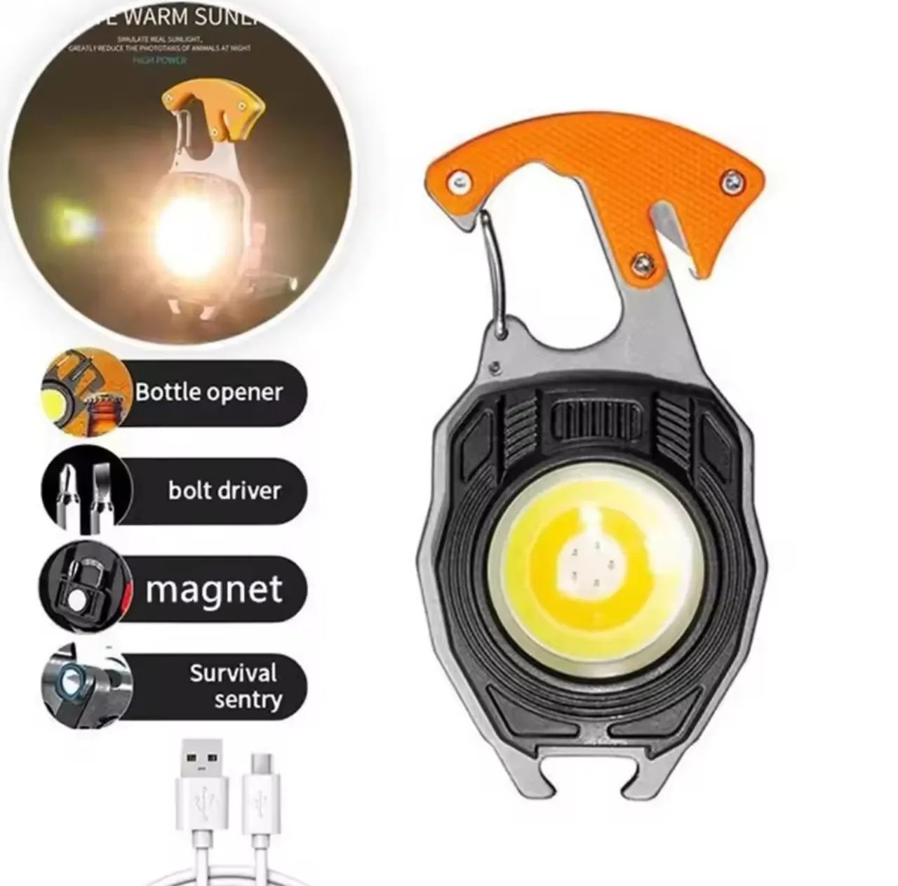 Lanterna LED Recarregável COB 500Im Multifuncional USB Camping Caça Aventura