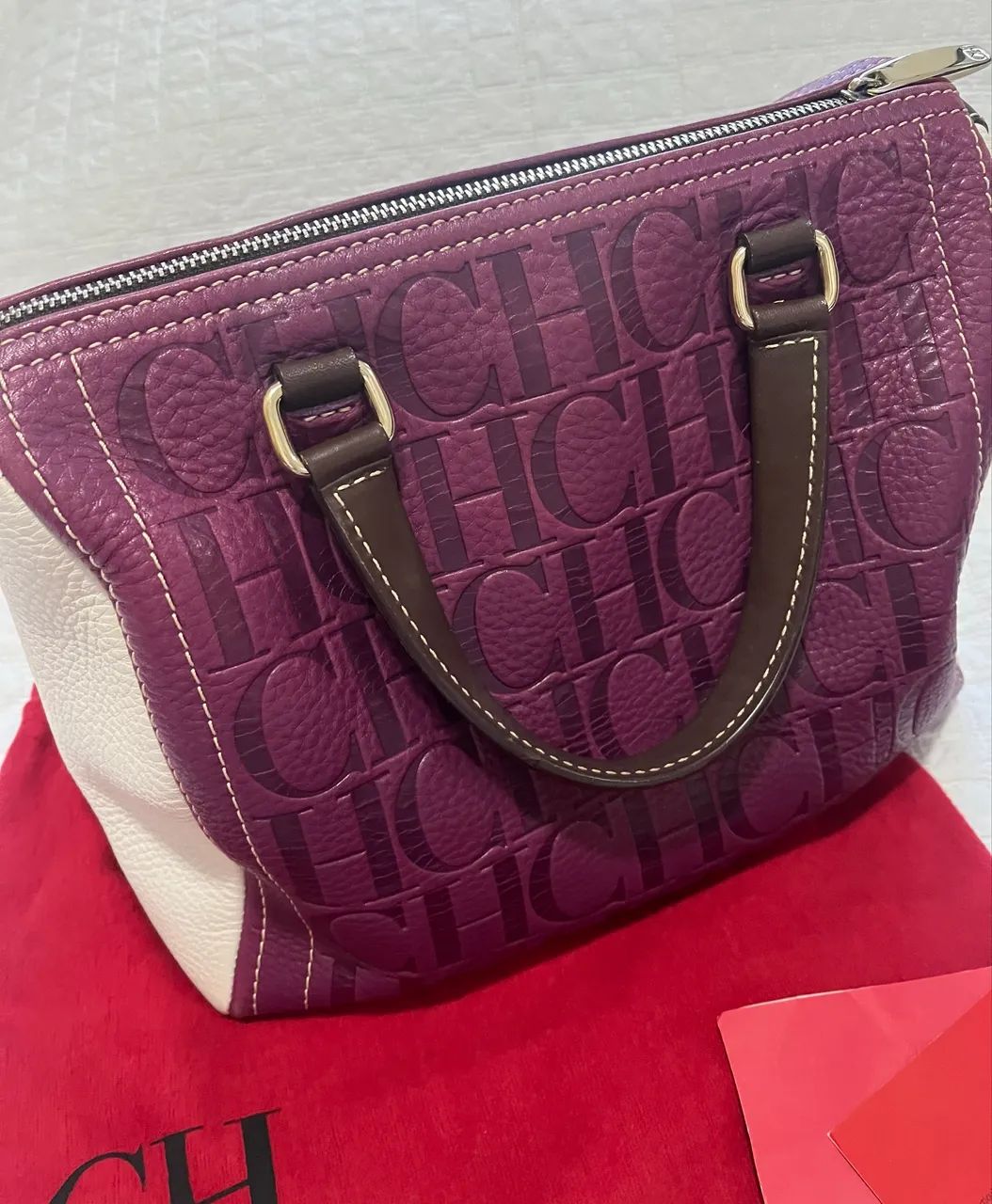 Bolsa Carolina Herrera Original Couro Vinho - Foto 3