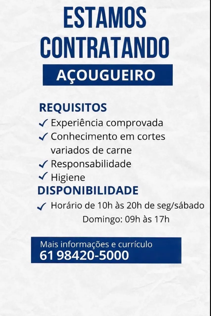 Vaga de açougueiro R$3000