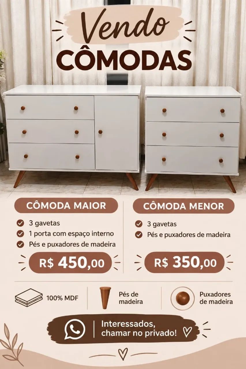 2 Cômodas retrô 100% MDF