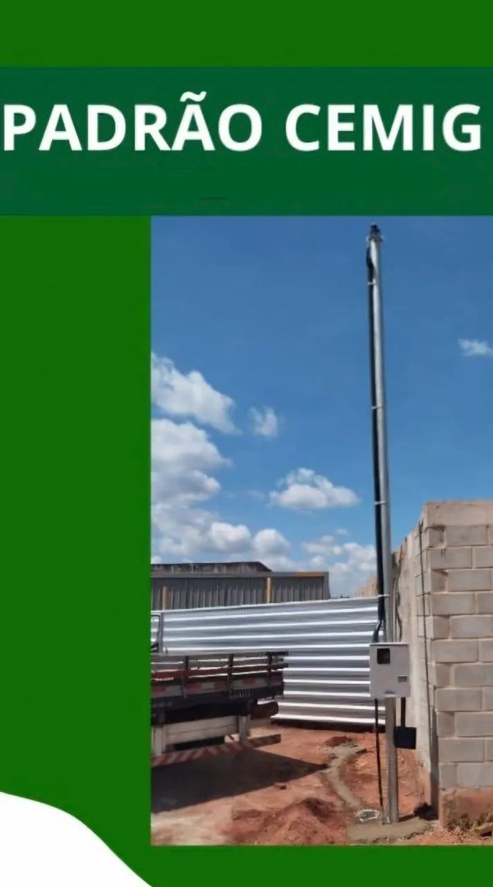 ESTÁNDAR ELÉCTRICO CEMIG BIFÁSICO – MONTADO, 220 V – 7 M DE ALTURA – 63 A – SALIDA AÉREA CUADRADA