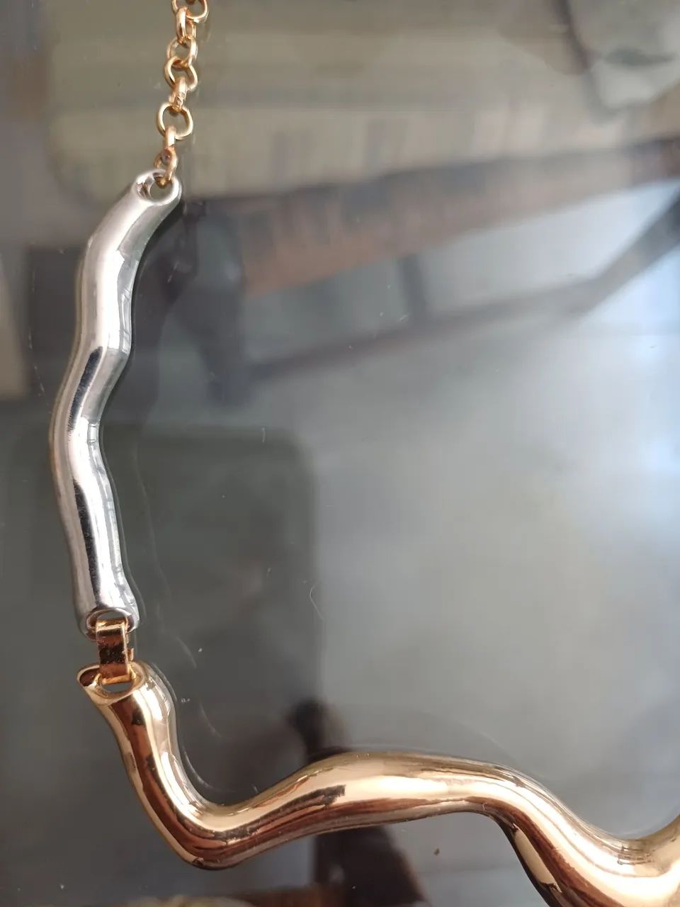 Colar e Brinco Ondulado Bijoux Dourado e Prata - Foto 3