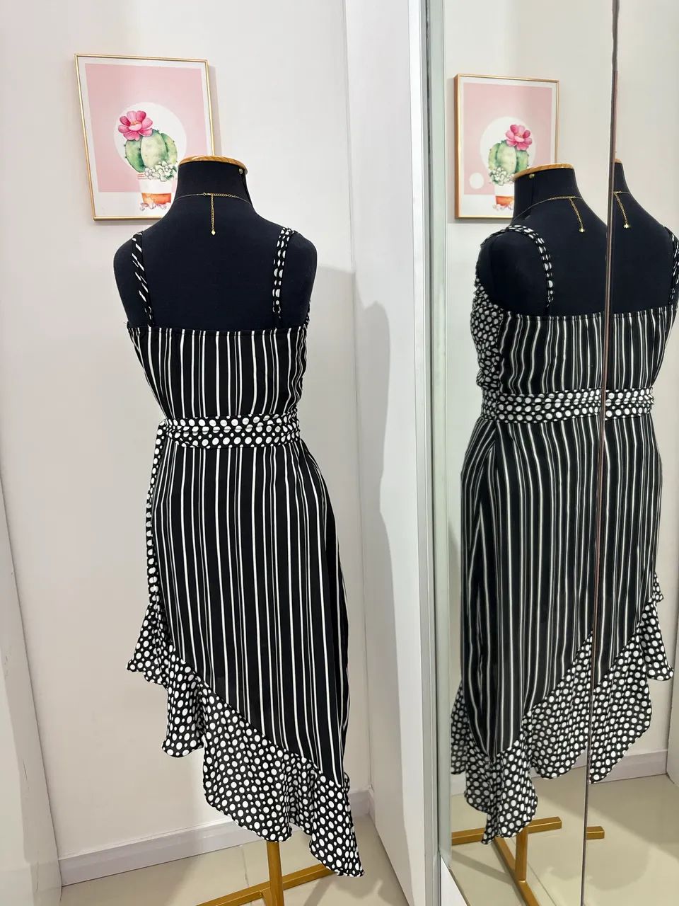 Vestido preto e branco estampa listra e poa - Foto 5