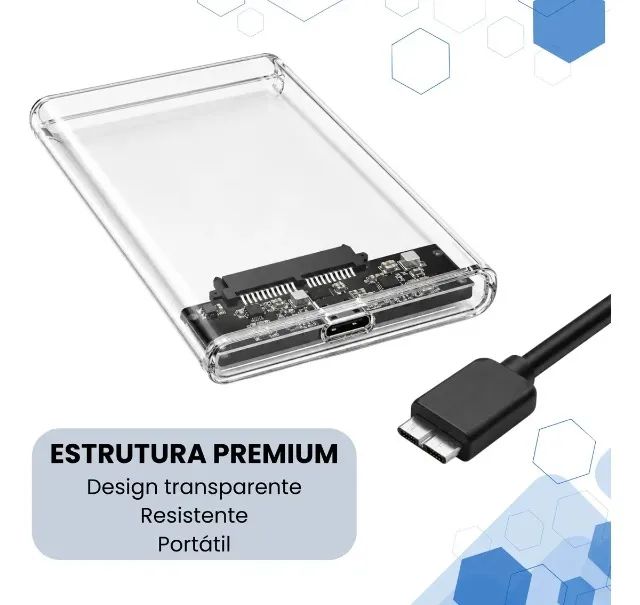 Case HD Externo 2.5 transparente USB 3.0 Tipo-C - Compatível com SSD - Foto 5